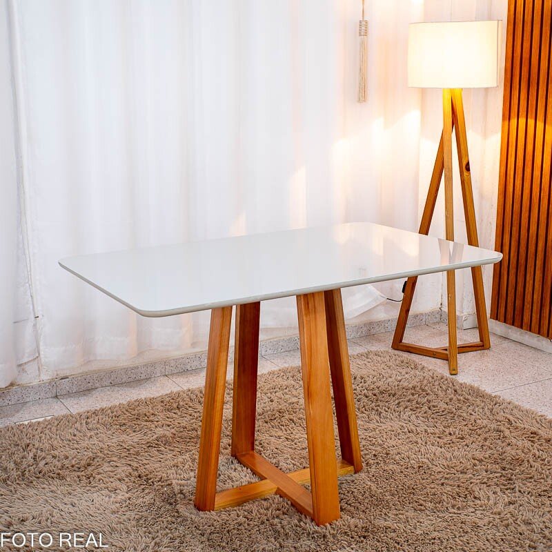 Mesa de Jantar Bali 120×80 Vidro Off/Base Madeira + 4 Cad. Atlanta Linho Bege Cru Madeira Minas Plac - Entregue Montada - Imagem 7