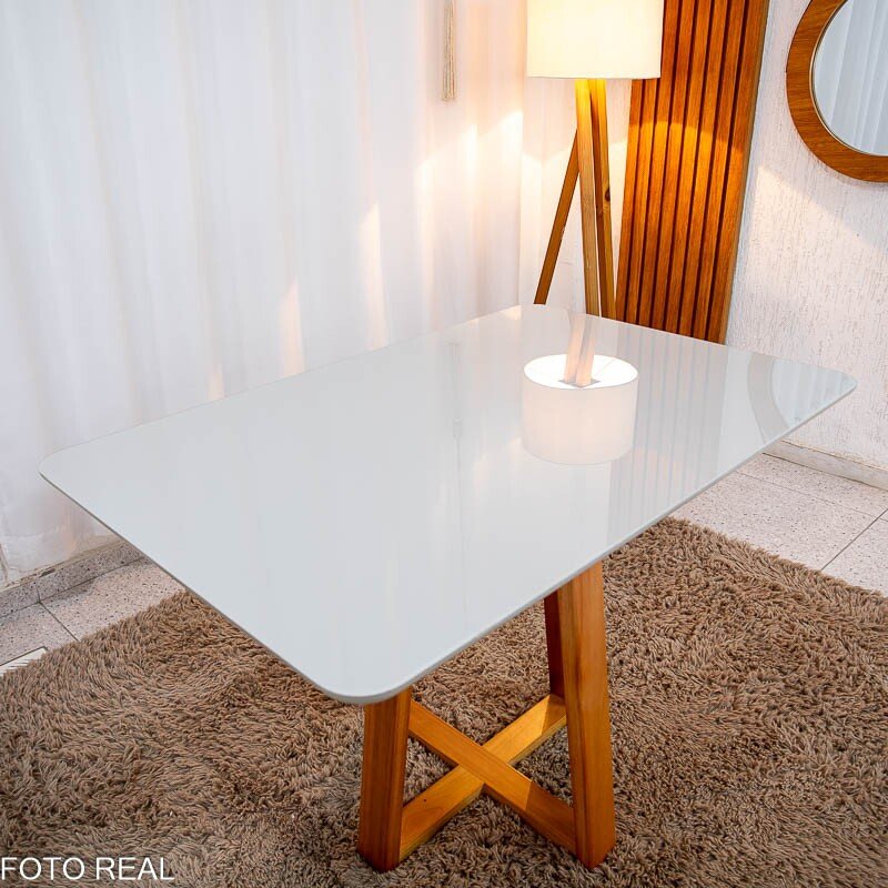 Mesa de Jantar Bali 120×80 Vidro Off/Base Madeira + 4 Cad. Atlanta Linho Bege Cru Madeira Minas Plac - Entregue Montada - Imagem 9