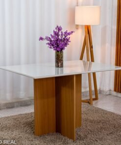 Mesa de Jantar Helo 120×90 Vidro Off/Base Freijó - Poliman