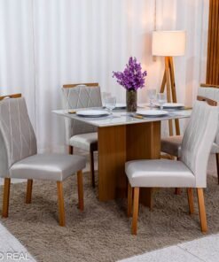 Mesa de Jantar Helo 120×90 Vidro Off/Base Freijó Poliman + 4 Cad. Lisboa Veludo Bege 512 Madeira - Art Assento