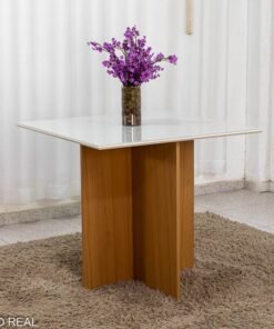 Mesa de Jantar Helo 90×90 Vidro Off/Base Freijó - Poliman