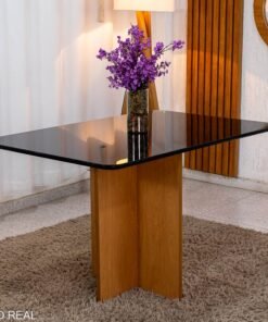 Mesa de Jantar Moscou 120x80 Vidro Preto/Base Cinamomo - Minas Plac