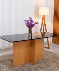 Mesa de Jantar Moscou 160x80 Vidro Preto/Base Cinamomo - Minas Plac