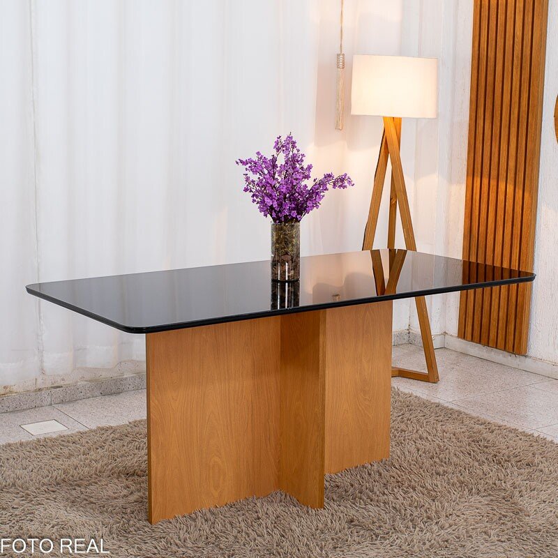 Mesa de Jantar Moscou 160x80 Vidro Preto/Base Cinamomo - Minas Plac