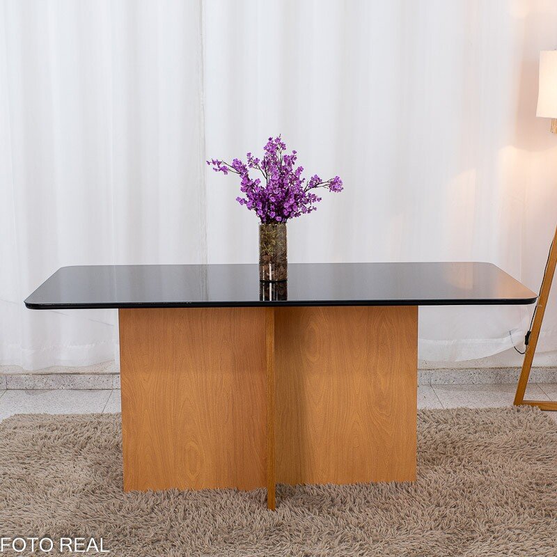 Mesa de Jantar Moscou 160x80 Vidro Preto/Base Cinamomo - Minas Plac - Imagem 3