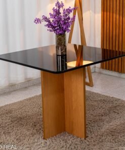 Mesa de Jantar Moscou 90x90 Vidro Preto/Base Cinamomo - Minas Plac
