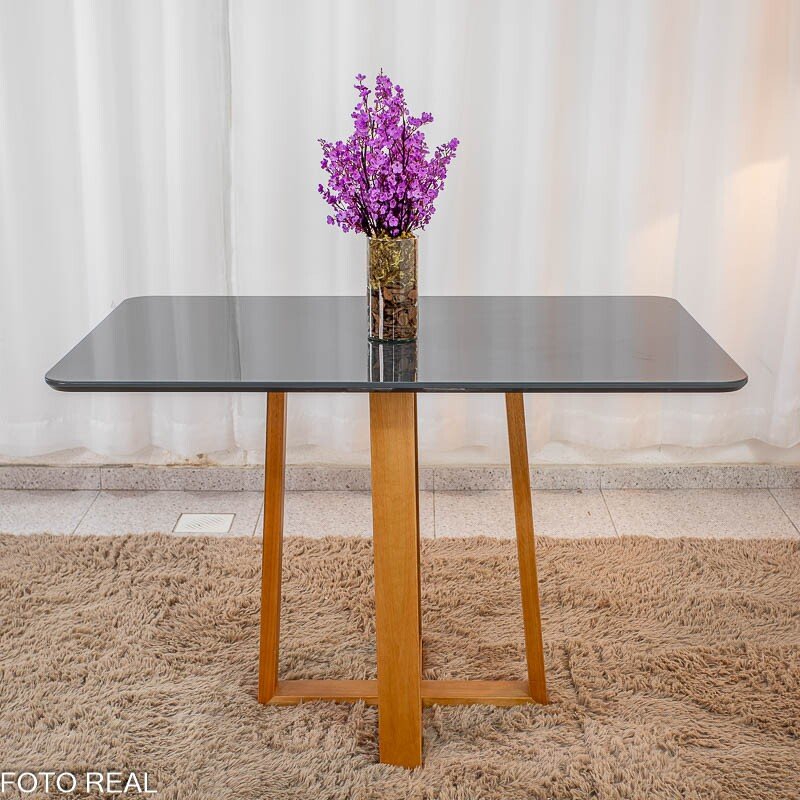 Mesa de Jantar Pedro 120x80 Vidro Grafite/Base Madeira Art Assento - Entregue Montada - Imagem 4