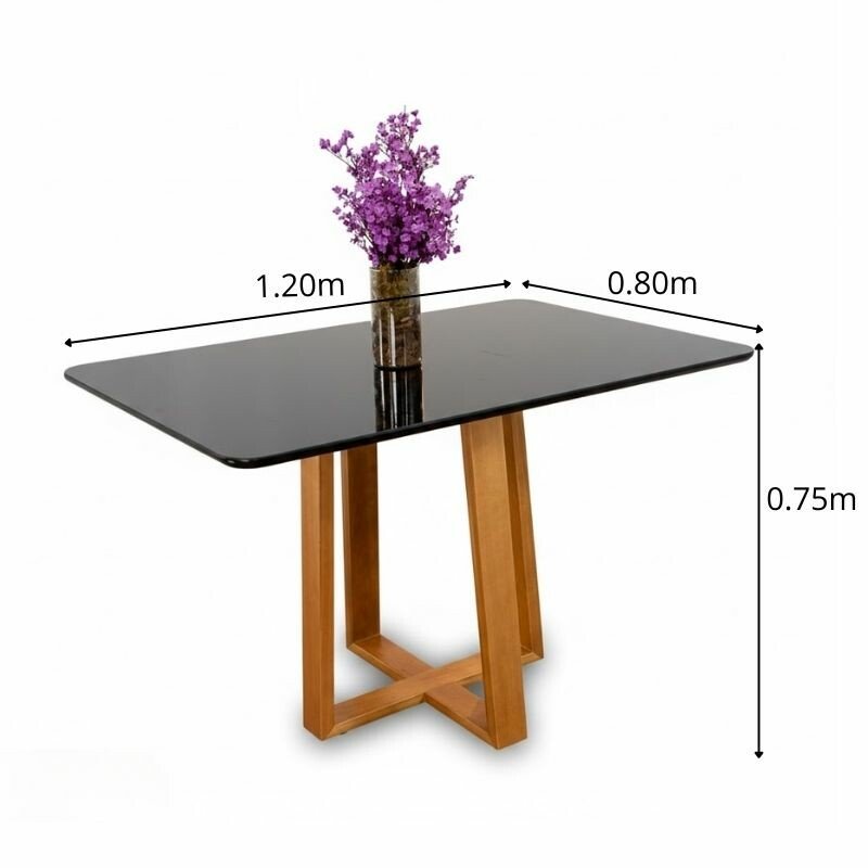 Mesa de Jantar Pedro 120x80 Vidro Preto/Base Madeira Art Assento - Entregue Montada - Imagem 2