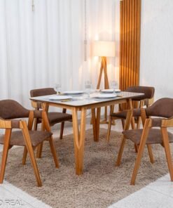 Mesa de Jantar Siena 120x90 Vidro Off/Base Madeira + 4 Cad. Florença Madeira Korino Marrom 671 - Art Assento