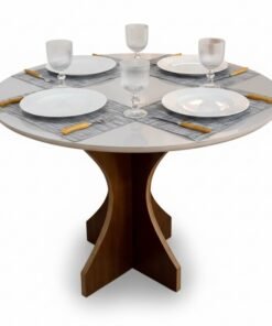 Mesa de Jantar Siena Redonda 100cm Vidro Off/Base Cinamomo - Minas Plac