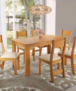 Mesa de Jantar Fucsia Mel 136×75 com 6 Cadeiras Brisa Assento Veludo Marfim - Viero