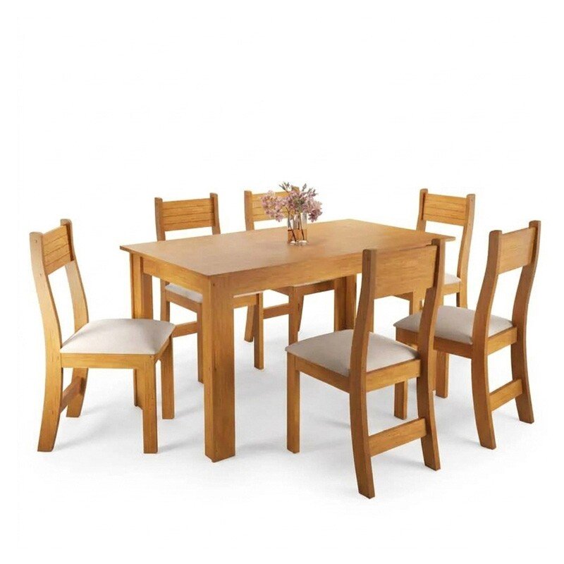 Mesa de Jantar Fucsia Mel 136×75 com 6 Cadeiras Brisa Assento Veludo Marfim - Viero - Imagem 2