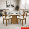 Mesa de jantar Jade BA54 Tampo Redonda 105x105cm MDF c/vidro Off White + 4 Cadeiras Gardeni Canela - Kappesberg