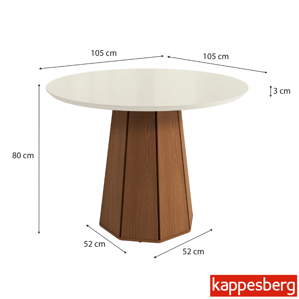 Mesa de jantar Jade BA54 Tampo Redonda 105x105cm MDF c/vidro Off White + 4 Cadeiras Gardeni Canela - Kappesberg - Imagem 4