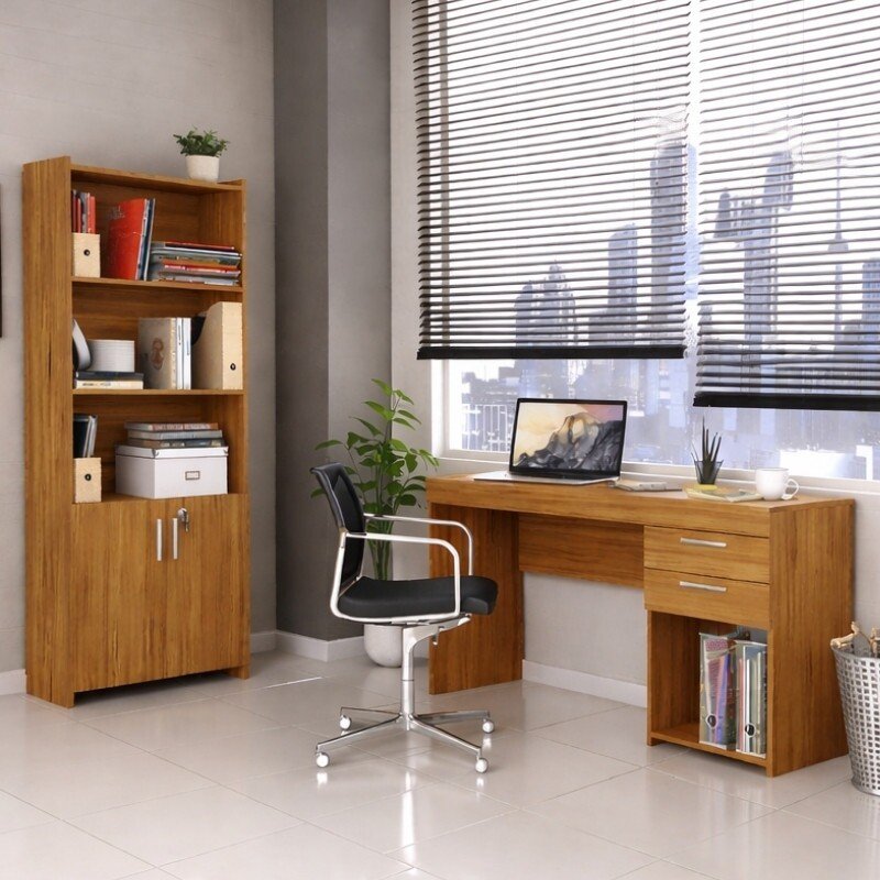 Combo - Multiuso Escritório 2 Portas Larg. 0.70m + Mesa Office NT 51015 Larg. 1.21m Freijó - Notável - Imagem 2