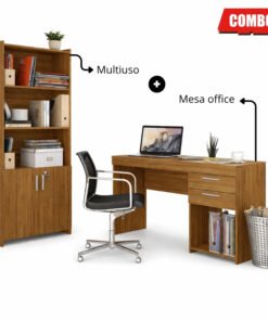 Combo - Multiuso Escritório 2 Portas Larg. 0.70m + Mesa Office NT 51015 Larg. 1.21m Freijó - Notável