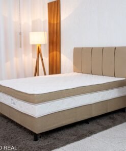 Unibox Casal Premium Ortopédica D33 Nosso Sonho + Painel Cabeceira Roma Veludo Bege - 138x188x62 | Suporta até 250kg