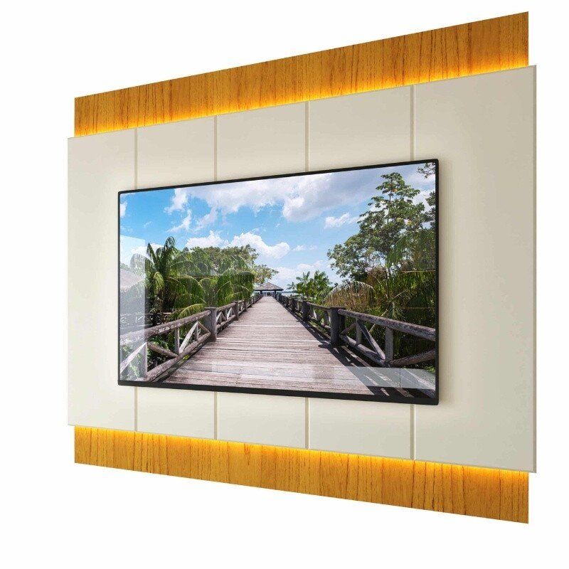 Painel Magnífico 220 Larg. 2.18m Nature/Off C/LED e Detalhe Ripado para TV até 85" - Gelius - Imagem 4
