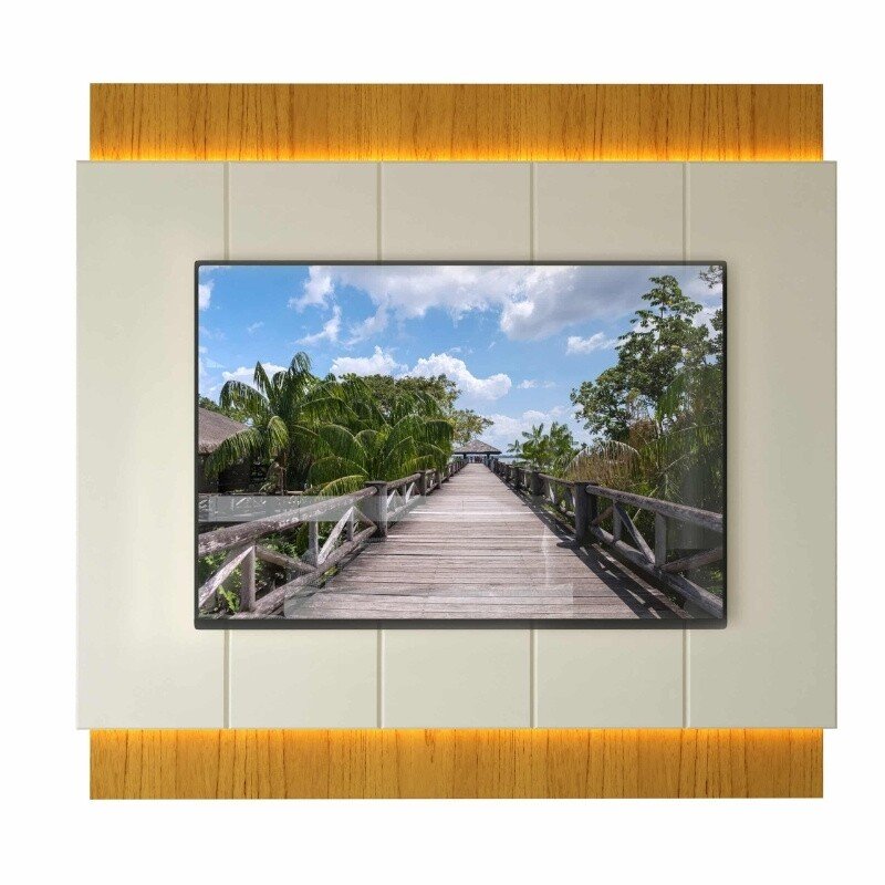 Painel Magnífico 220 Larg. 2.18m Nature/Off C/LED e Detalhe Ripado para TV até 85" - Gelius - Imagem 6