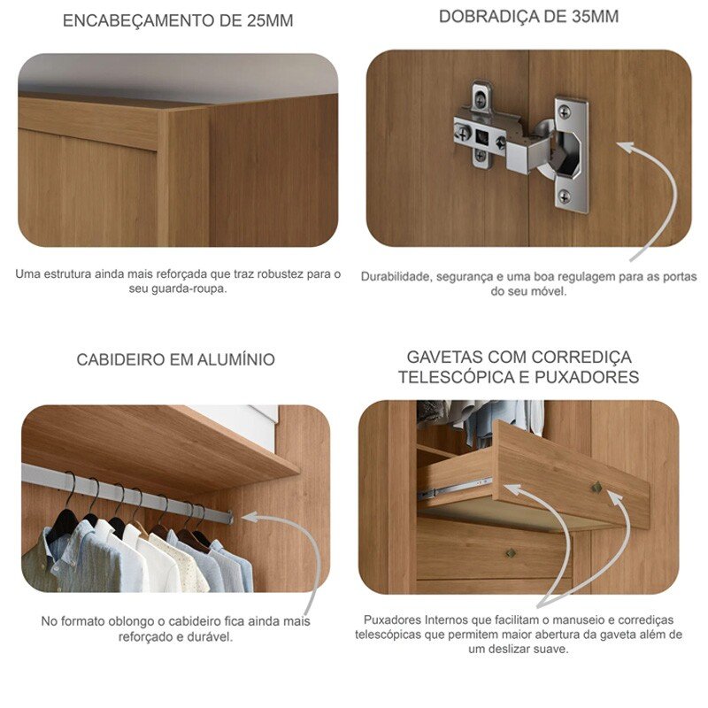 Guarda-roupa Rizon New Cumaru/Fendi Larg. 2.43m 6 Portas 8 Gavetas - Novo Horizonte - Imagem 4