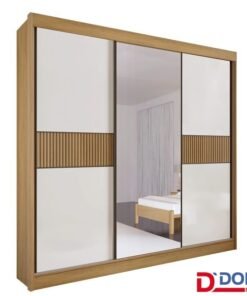 Roupeiro Casal Los Angeles Cinamomo/Off 3 Portas 6 Gavetas C/ 1 Espelho Detalhe Ripado Portas Flex 100% MDF Larg. 2.73m - D Doro
