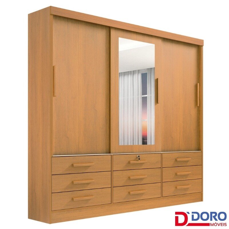 Roupeiro Meridian 3 Portas Cinamomo Larg. 2.00m - D Doro