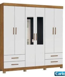 Guarda-roupa Casal Hercules 6 Portas com Espelho Cinamomo/Off Larg. 1.77m Com Pés Carioca