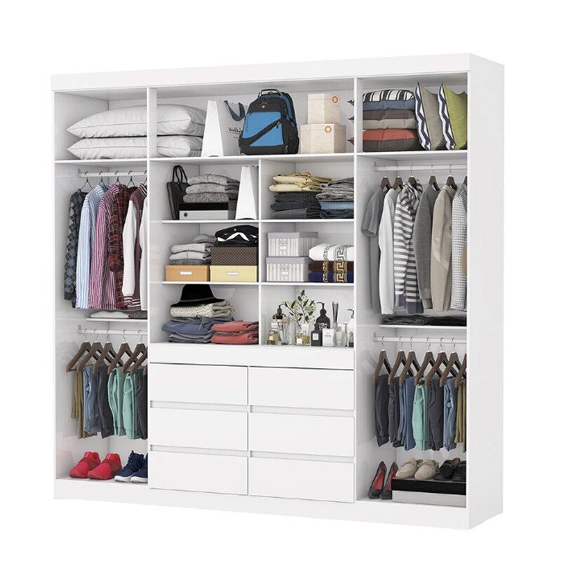 Guarda-Roupa Império Larg. 2.00m Branco C/Espelho 4 Portas 6 Gavetas - Carioca - Imagem 2