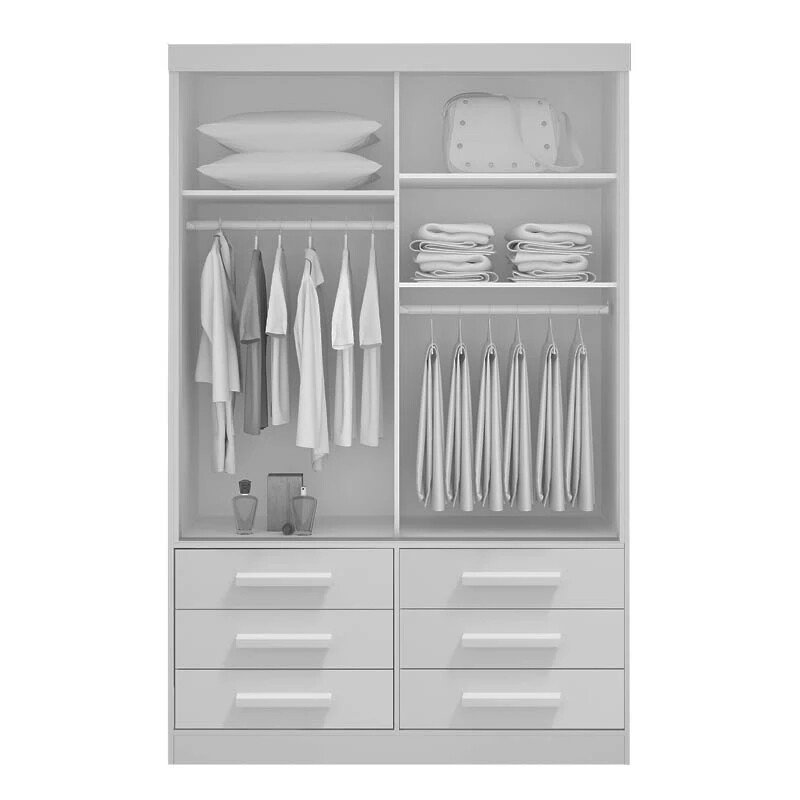 Combo - Roupeiro Merídian 2 Pts Branco + Cômoda Firenze Branco + Cama Milênio Branca + Cama Auxiliar 2 Gavetas Branca - D Doro - Imagem 5
