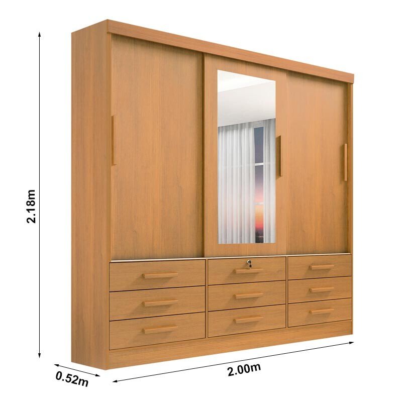 Roupeiro Meridian 3 Portas Cinamomo Larg. 2.00m - D Doro - Imagem 3