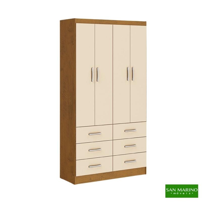 Roupeiro Nápoles Larg. 0.93m Noce TX/Pérola 4 Portas 6 Gavetas San Marino