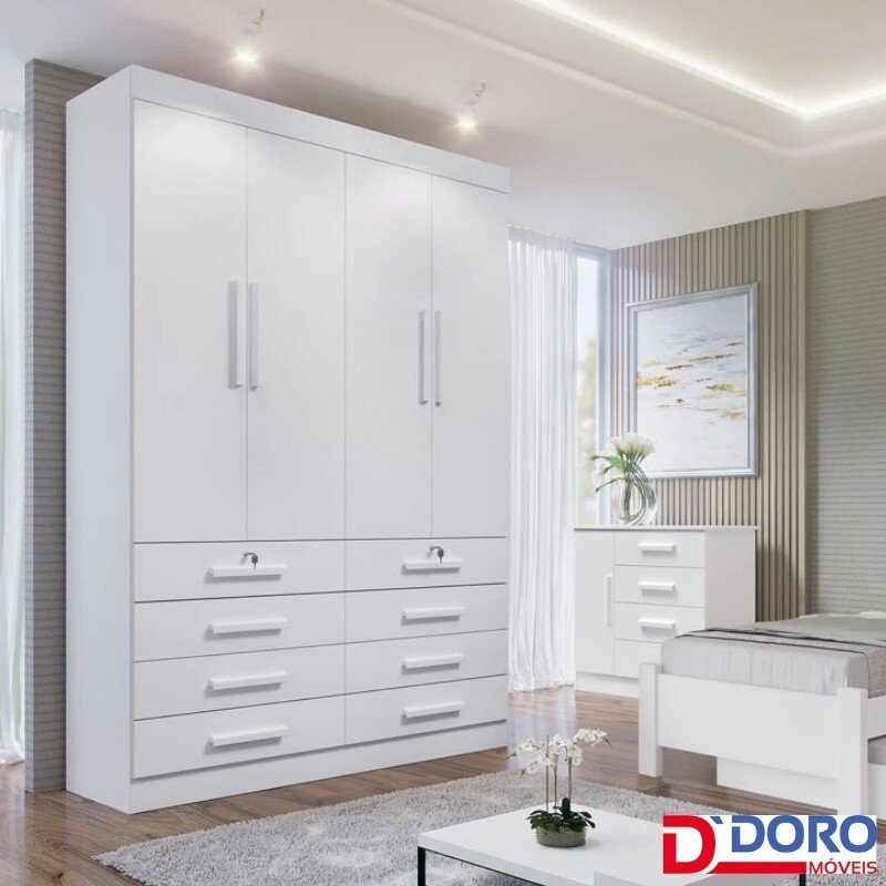 Roupeiro Mônaco Plus 4 Portas Branco Larg. 1.60m - D Doro