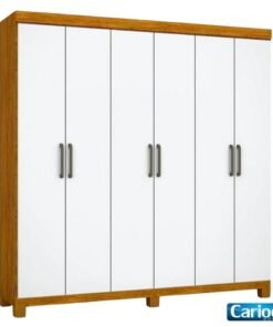 Roupeiro Solteiro Recife Cinamomo/Branco 6 Portas 2 Gavetas C/Pés Larg. 1.53m - Carioca