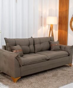 Sofá 2 Lugares Creta Larg. 1.60m Linho Marrom 25 - Molas bonnel