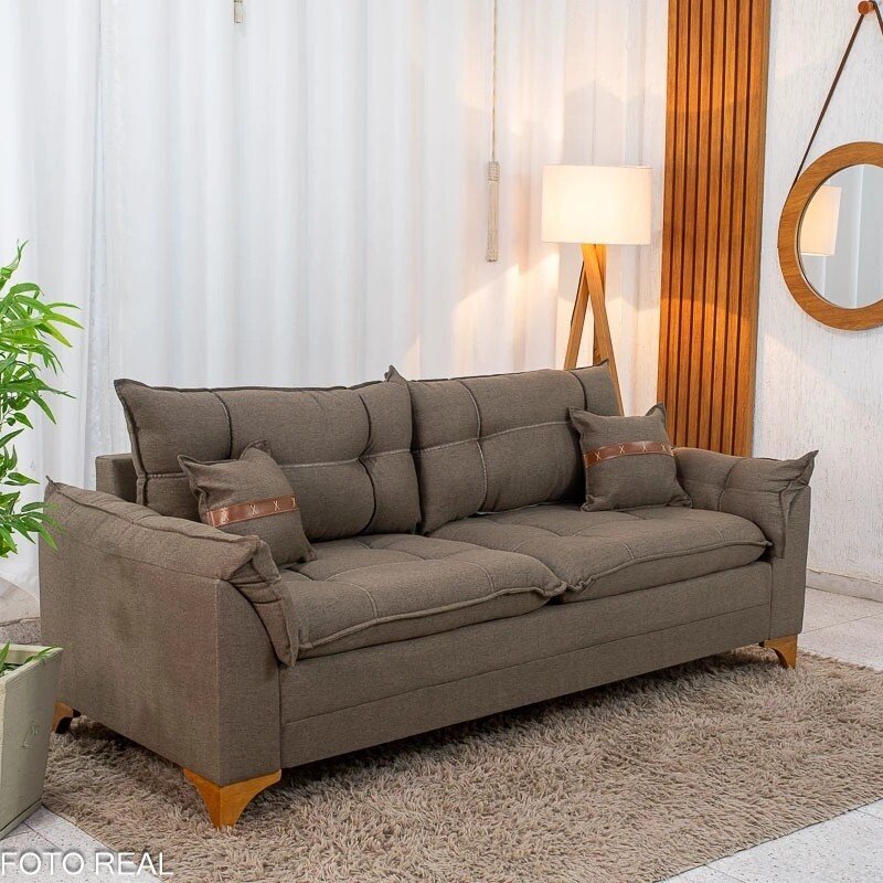Sofá 3 Lugares Creta Linho Marrom 25 Larg. 1.80m - Molas bonnel