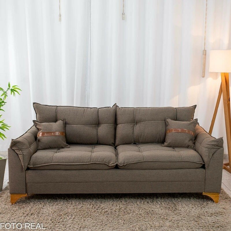 Sofá 3 Lugares Creta Linho Marrom 25 Larg. 1.80m - Molas bonnel - Imagem 3