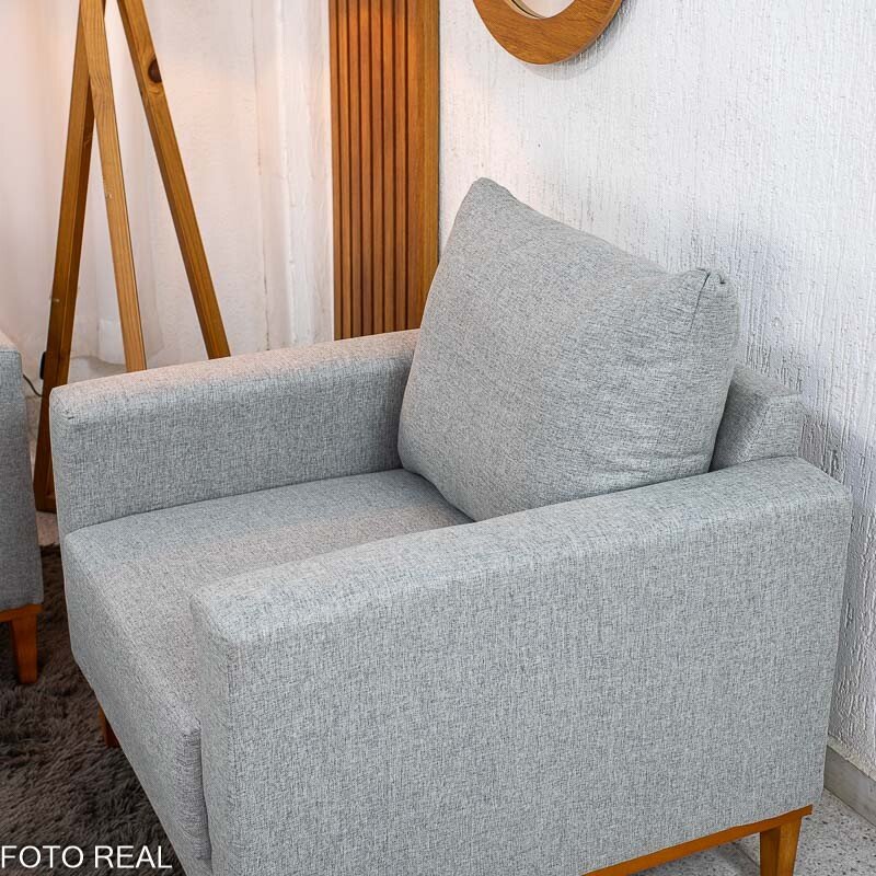 Sofá 3 lugares Felícia 1.82m Linho Cinza + Poltrona Runa Linho Cinza - Imagem 7