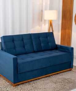 Sofá 3 lugares Living Áustria Veludo Azul A16 Larg. 1.70m