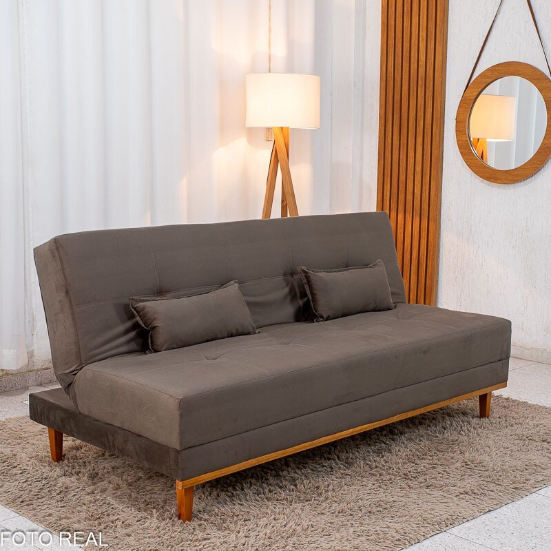 Sofá Cama Madrid Veludo Marrom 2263 Larg. 1.80m - Molas Bonnel