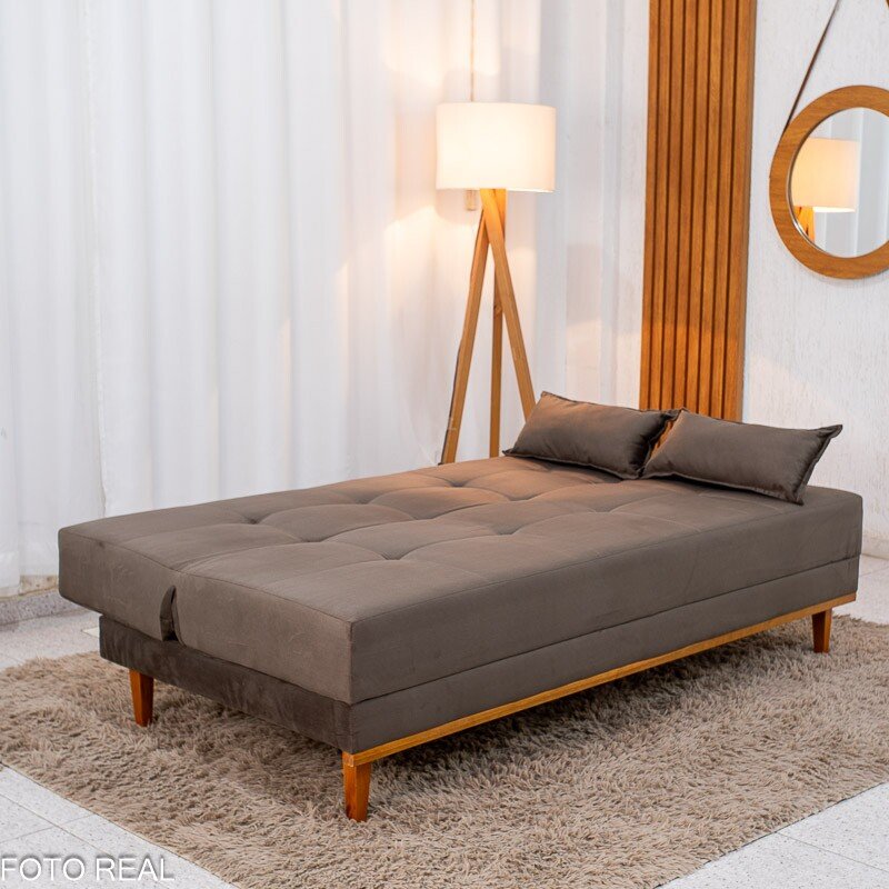 Sofá Cama Madrid Veludo Marrom 2263 Larg. 1.80m - Molas Bonnel - Imagem 4