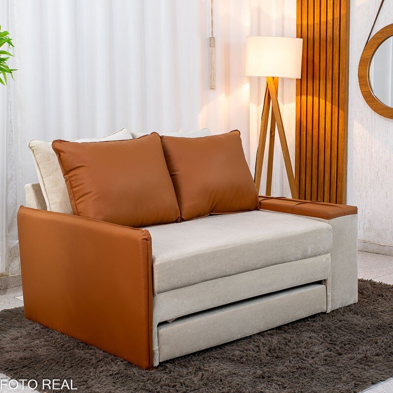 Sofá Cama Orion Larg. 1.46m Veludo Bege 37