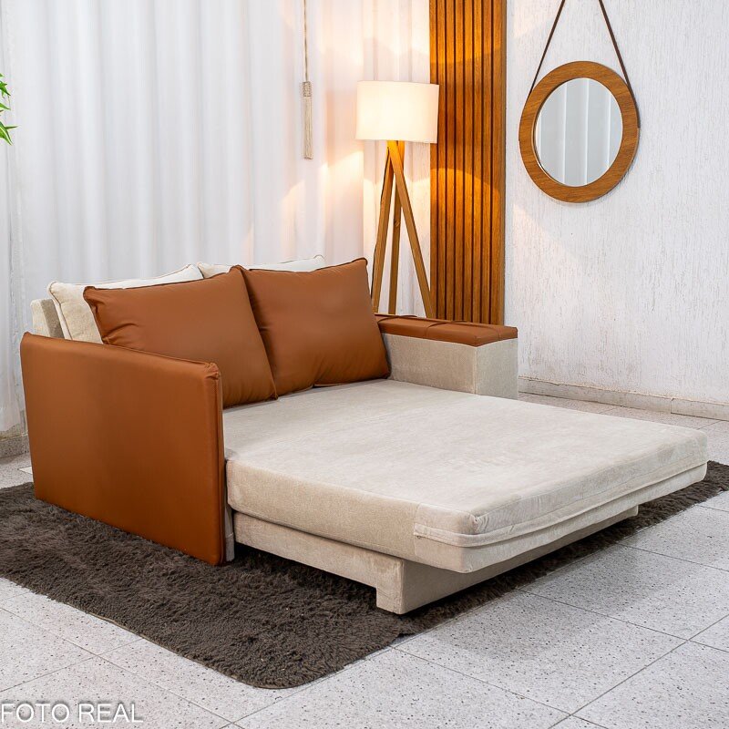 Sofá Cama Orion Larg. 1.46m Veludo Bege 37 - Imagem 3