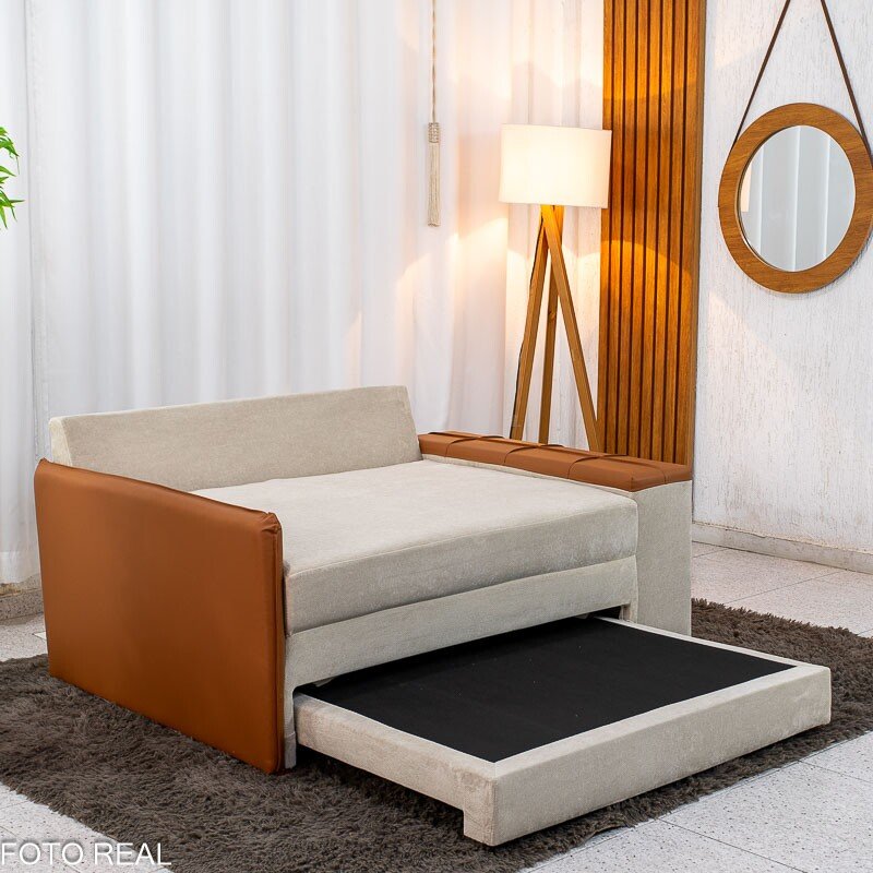 Sofá Cama Orion Larg. 1.46m Veludo Bege 37 - Imagem 5