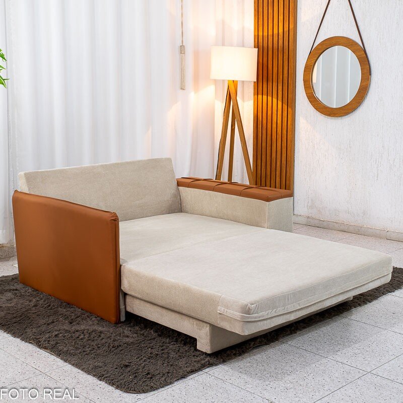 Sofá Cama Orion Larg. 1.46m Veludo Bege 37 - Imagem 6