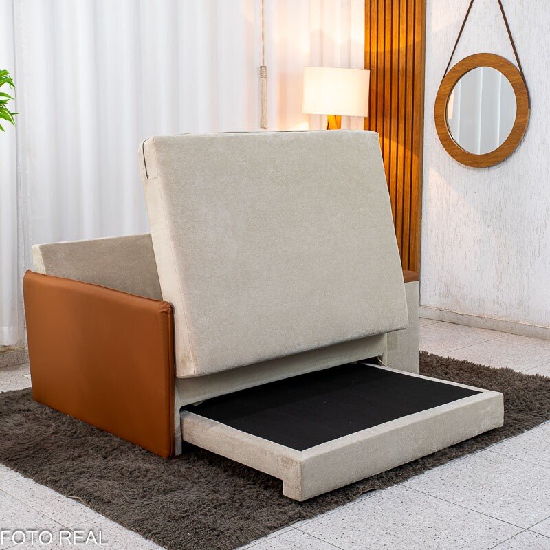 Sofá Cama Orion Larg. 1.46m Veludo Bege 37 - Imagem 7
