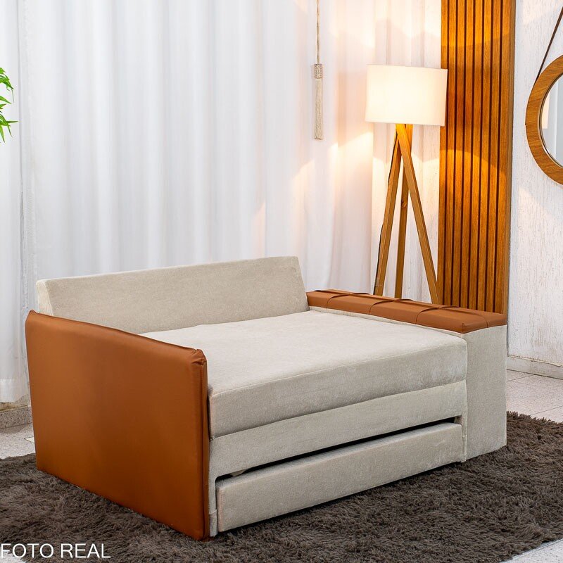 Sofá Cama Orion Larg. 1.46m Veludo Bege 37 - Imagem 8