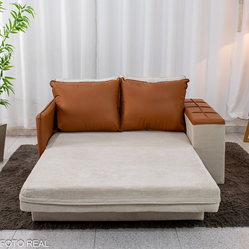 Sofá Cama Orion Larg. 1.46m Veludo Bege 37 - Imagem 9