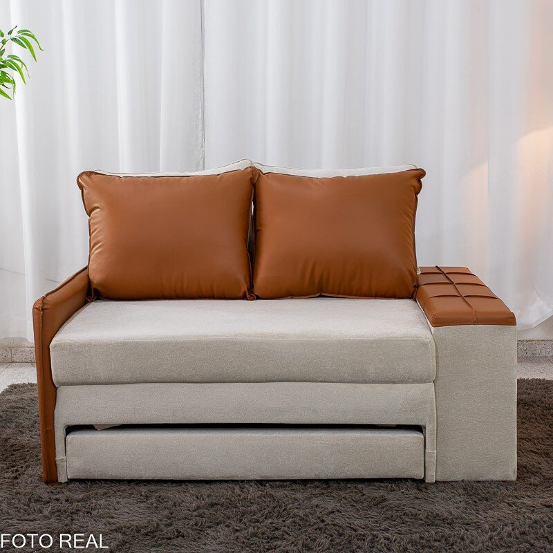 Sofá Cama Orion Larg. 1.46m Veludo Bege 37 - Imagem 10