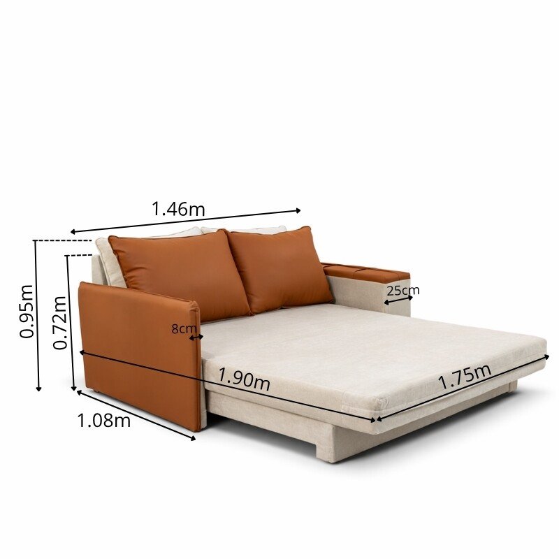 Sofá Cama Orion Larg. 1.46m Veludo Bege 37 - Imagem 2