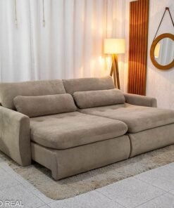 Sofá Retrátil Amaranto 2.30m Veludo Paradise Bege 06 - Sem Caixa